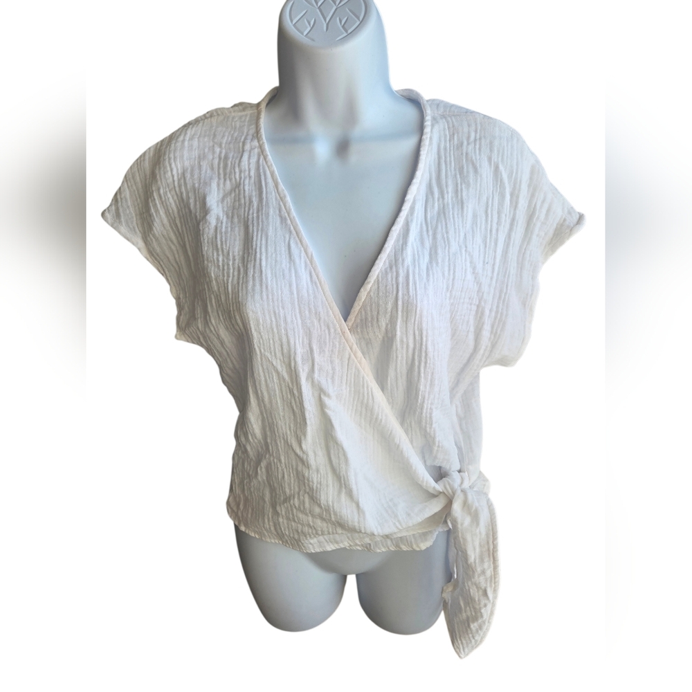 NWT Three Dots White Gauze Wrap Kimono Short Sleeve Soft Size S